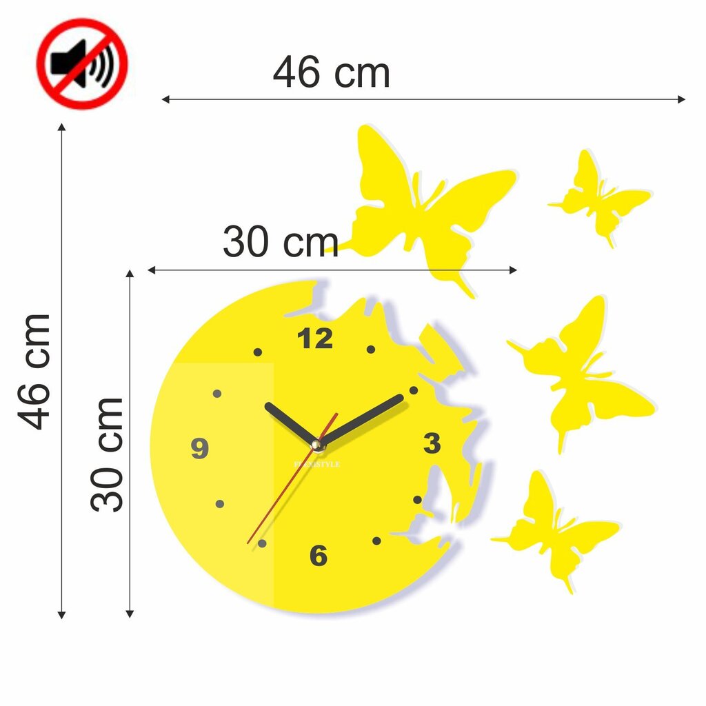 Seinakell Lendavad liblikad, kollane hind ja info | Kellad | kaup24.ee