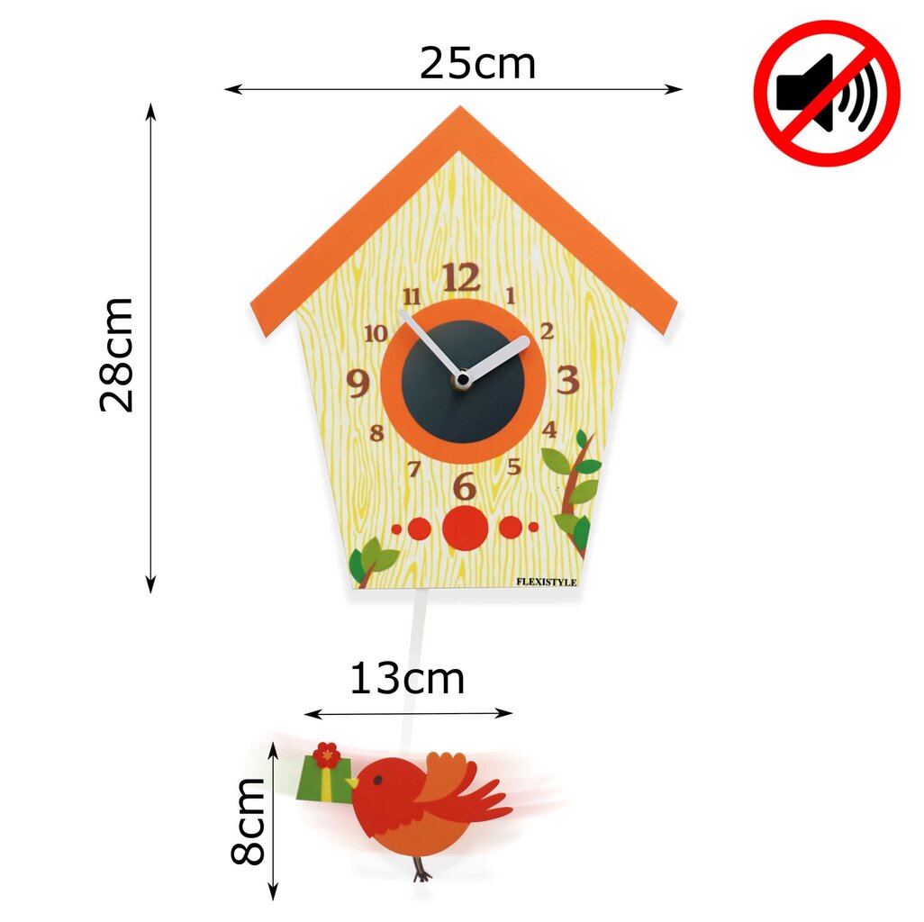 Seinakell koos pendliga Õõtsuv lind, oranž цена и информация | Kellad | kaup24.ee