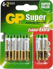 GP Super AAA / R03 6 tk. цена и информация | Аккумуляторы, батарейки | kaup24.ee