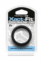 Кольца для пениса Perfectfitbrand Xact-Fit размер 16, 2 шт, черный цвет цена и информация | Эрекционные кольца, насадки на пенис | kaup24.ee