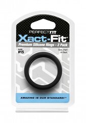 Кольца для пениса Perfectfitbrand Xact-Fit размер 15, 2 шт, черный цвет цена и информация | Эрекционные кольца, насадки на пенис | kaup24.ee