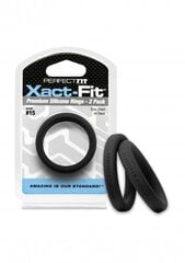 Кольца для пениса Perfectfitbrand Xact-Fit размер 15, 2 шт, черный цвет цена и информация | Эрекционные кольца, насадки на пенис | kaup24.ee