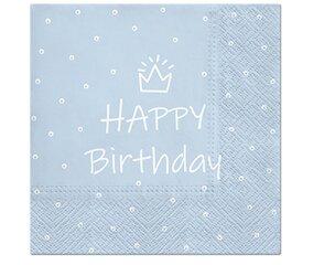 Pabersalvrätikud "Happy Birthday", helesinine, 33 x 33 cm, 20 tk SDL300305 hind ja info | Ühekordsed nõud | kaup24.ee