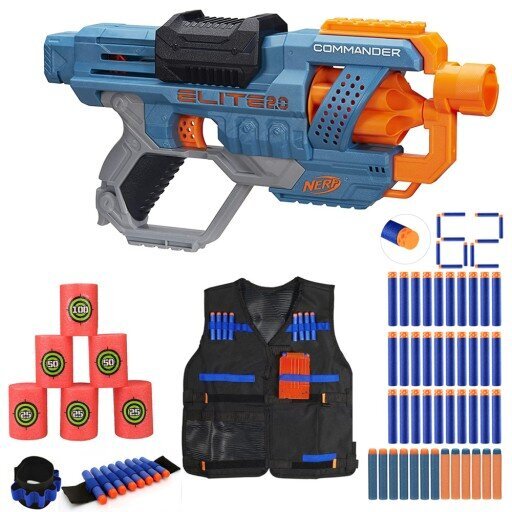 Nerf Elite 2.0 Commander E9485 + 50 noolt + vest + kaelapael + sihtmärgid цена и информация | Poiste mänguasjad | kaup24.ee