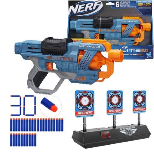 Nerf Elite 2.0 Commander E9485 + elektrooniline noolemäng + 30 noolemängu hind ja info | Poiste mänguasjad | kaup24.ee