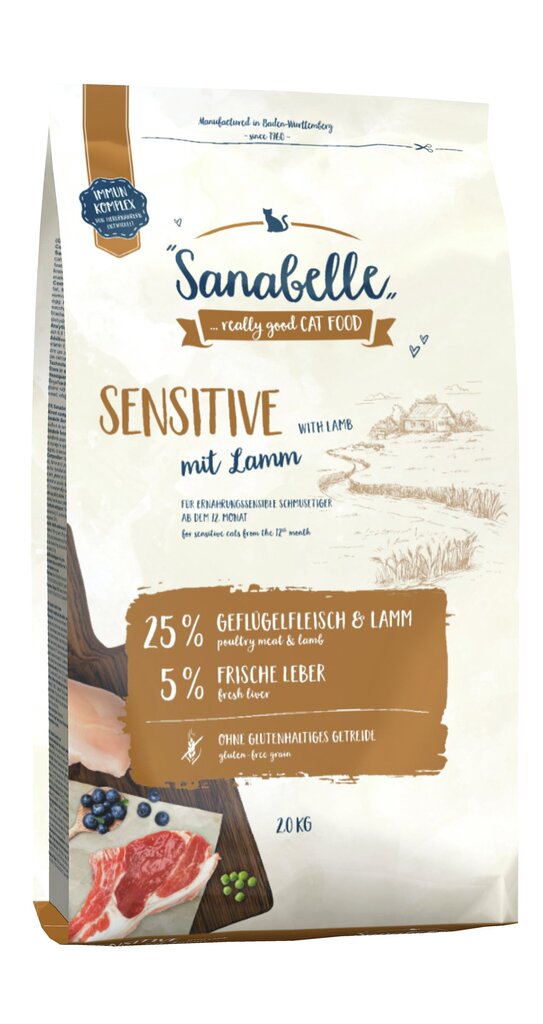 Sanabelle kassitoit tundliku seedimisega toakassidele Sensitive Lamb, 2 kg цена и информация | Kuivtoit kassidele | kaup24.ee