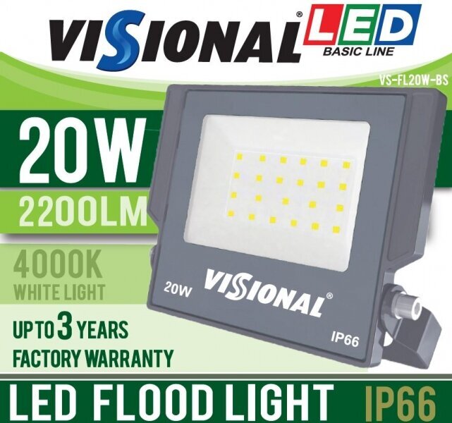 Visional LED-välisprožektor 20W / 2200lm / IP66 / 4000K цена и информация | Valgustid ja lambid | kaup24.ee