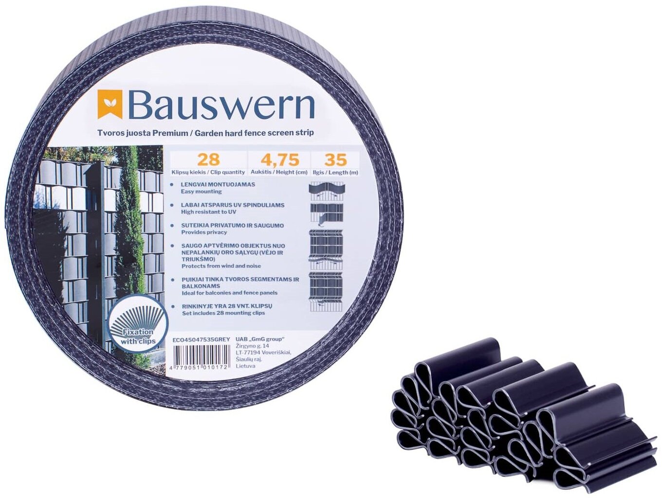 Tvoros juostos rinkinys Bauswern eco, 35 x 0,0475 m (450 g/m²) + 28 klipsai. Pilka hind ja info | Aiad ja tarvikud | kaup24.ee