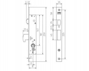 Замок 1451-21-00, без цилиндра, с роликом, под узкий профиль, нерж. цена и информация | Замки | kaup24.ee