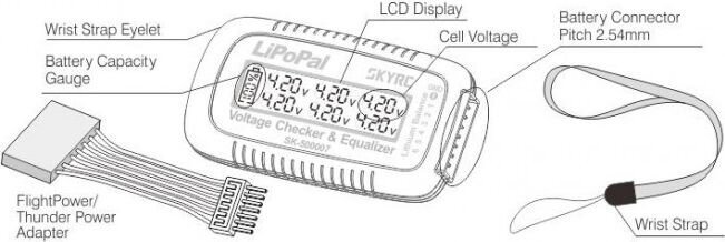 SkyRC akutester LiPo 6S LiPoPal, SK-500007-01 hind ja info | Turvasüsteemid ja 12V seadmed | kaup24.ee