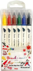 Pintselpliiatsite komplekt Brush Sign Pen Twin 6 värvi kahepoolse pintselotsaga, Pentel hind ja info | Kunstitarbed, voolimise tarvikud | kaup24.ee
