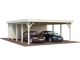 Autovarjualune 2-le autole 40,6 m² kuuriga ja valkja puidukaitsega hind ja info | Kuurid ja aiamajad | kaup24.ee