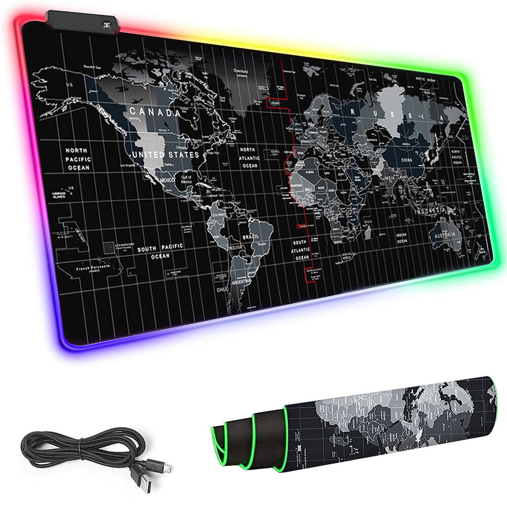Mängu hiirematt RGB - maailmakaart mängimiseks XXL 80x30cm цена и информация | Hiired | kaup24.ee