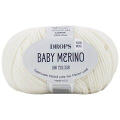 Пряжа Drops Baby Merino 01, 50 г, 175 м. цена и информация | Принадлежности для вязания | kaup24.ee