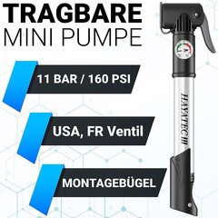 Sanawatec mini jalgrattapump mini õhupumba jalgratas Kõik ventiilid Kõik ventiilid jalgrattapump väikesed, manomeetriga, prantsuse ja Ameerika klapi jaoks 11 bar/160 psi kõrgrõhk hind ja info | Rattapumbad | kaup24.ee