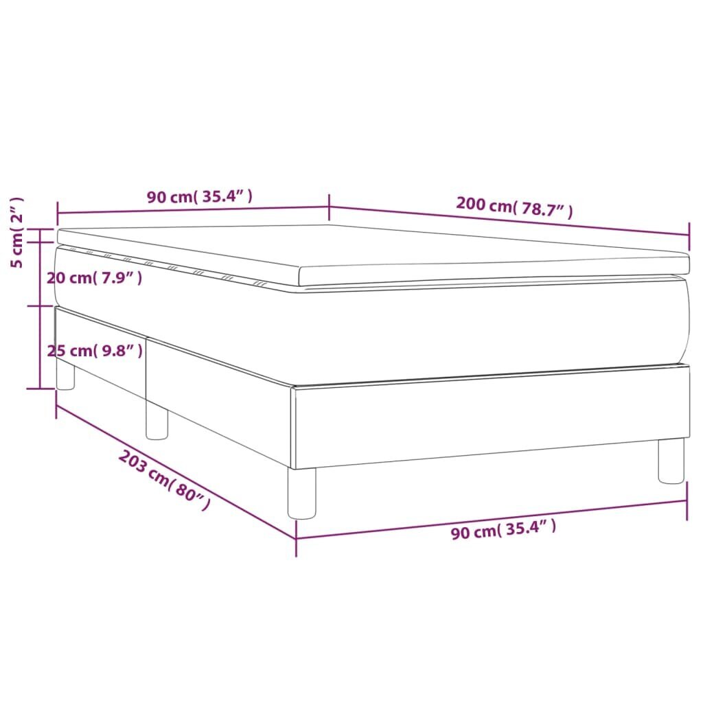 vidaXL kontinentaalvoodi madratsiga, tumeroheline, 90x200 cm, samet hind ja info | Voodid | kaup24.ee