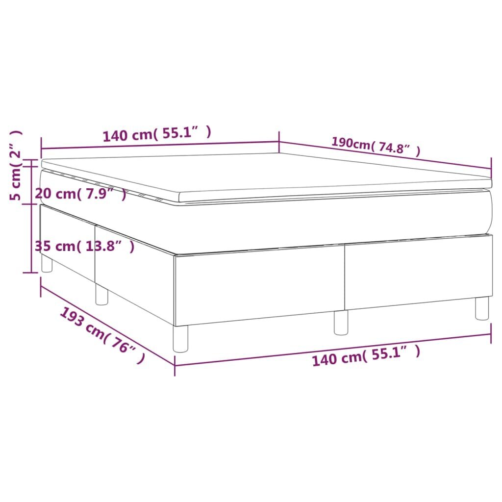 vidaXL kontinentaalvoodi madratsiga, helehall, 140x190 cm, kangas hind ja info | Voodid | kaup24.ee