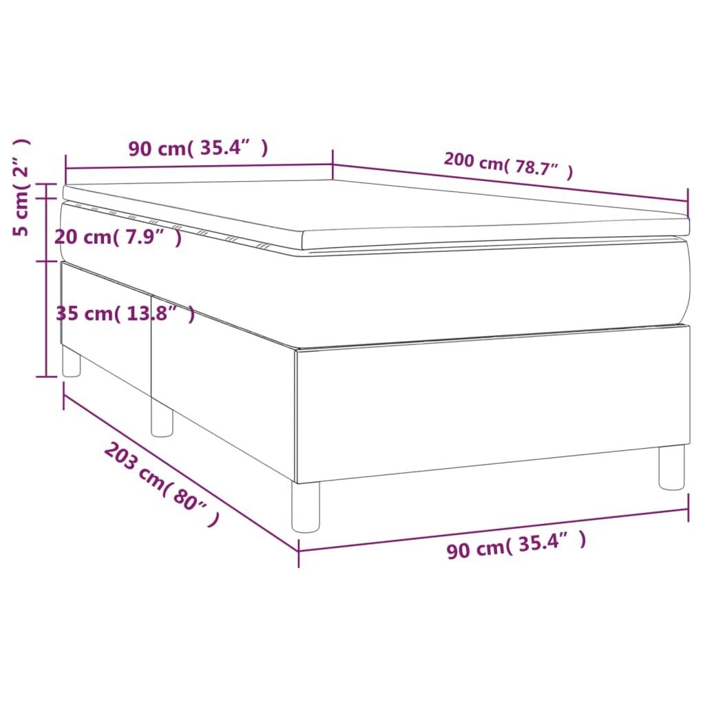 vidaXL kontinentaalvoodi madratsiga, roosa, 90x200 cm, samet hind ja info | Voodid | kaup24.ee