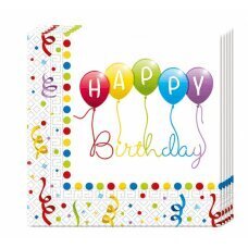 Pabersalvrätikud "Happy Birthday" 33 x 33 cm, 20 tk 81285 цена и информация | Праздничная одноразовая посуда | kaup24.ee