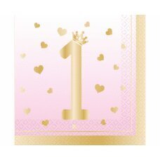 Pabersalvrätikud 1st Birthday, pink ombre, 33 x 33 cm, 16 tk 9910310 цена и информация | Праздничная одноразовая посуда | kaup24.ee