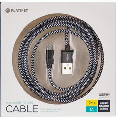 Platinet USB kaabel - microUSB 2m, must hind ja info | Kaablid ja juhtmed | kaup24.ee