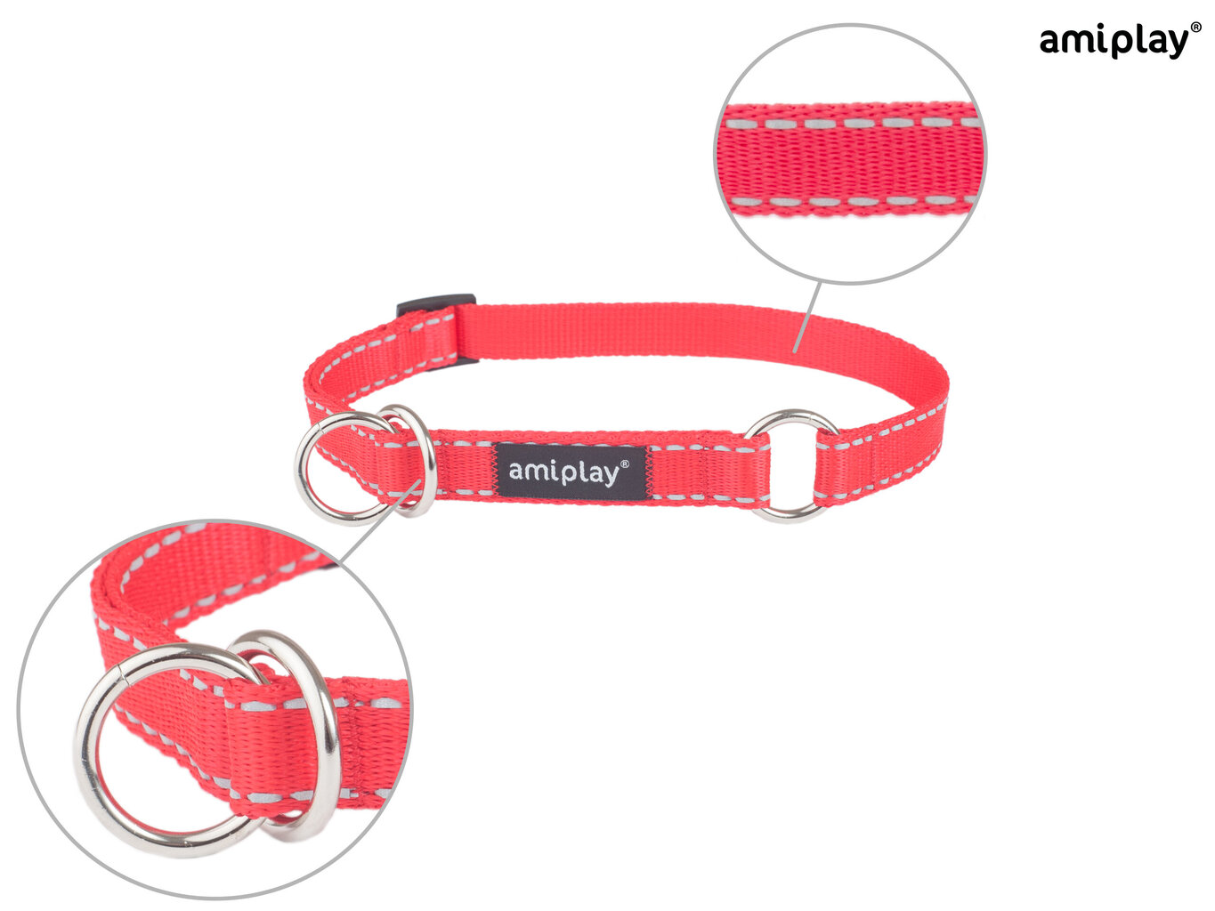 Poolpoov kaelarihm Amiplay Reflective, L, punane цена и информация | Kaelarihmad ja traksid koertele | kaup24.ee