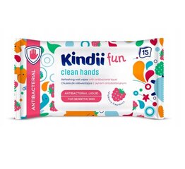 Niisked salvrätikud Kindii Fun Antibacterial Wipes, 15 tk hind ja info | Niisked salvrätikud | kaup24.ee