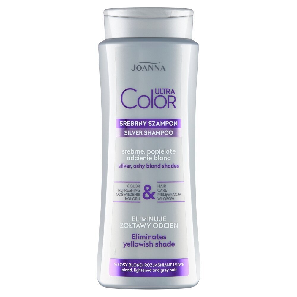 Šampoon heledatele, pleegitatud ja hallidele juustele, eemaldab kollaka varjundi Joanna Ultra Color Silver Shampoo For Blond Lightened & Grey Hair, 400ml hind ja info | Šampoonid | kaup24.ee