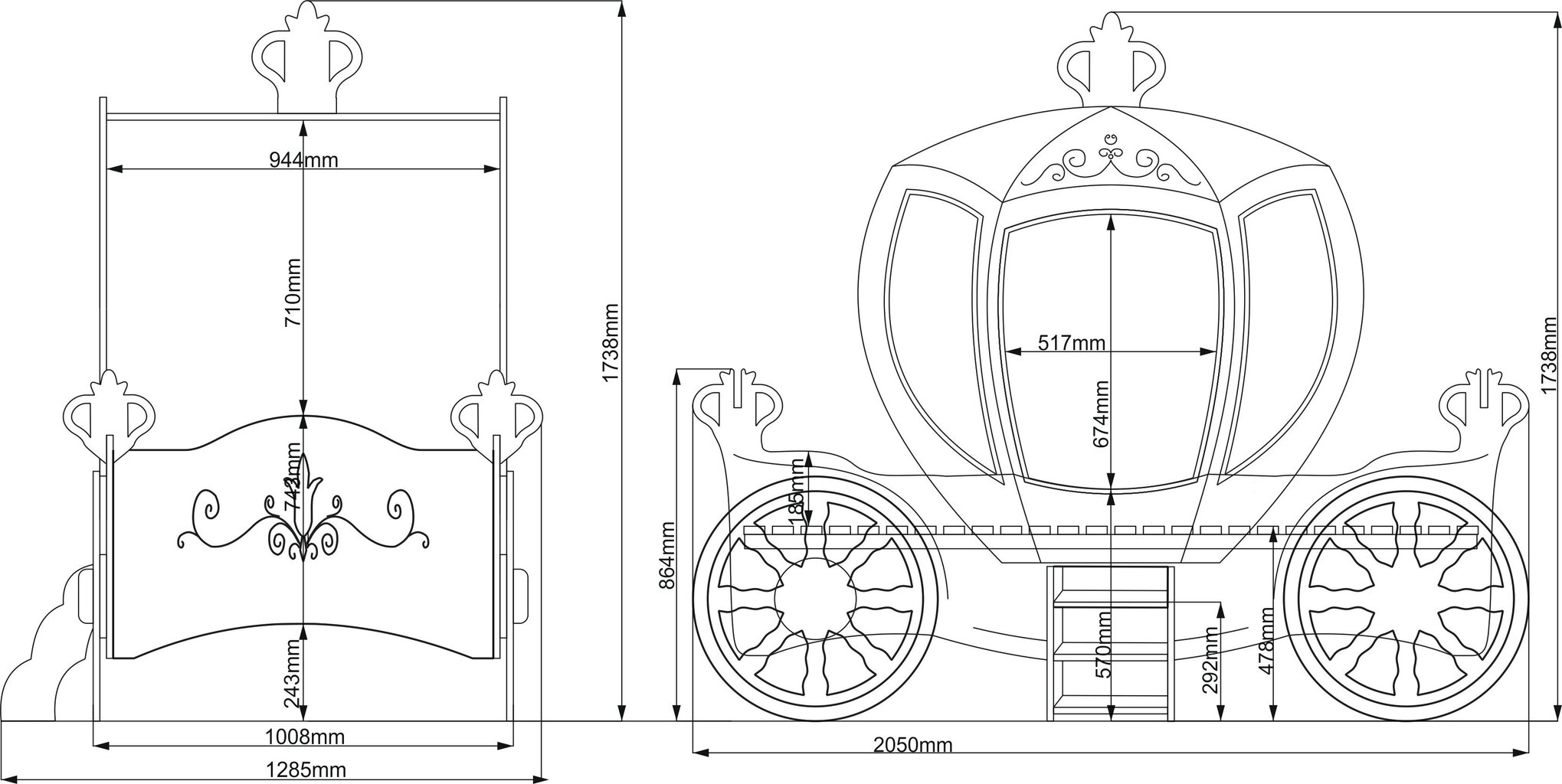 Voodi koos madratsiga Princess Carriage, roosa hind ja info | Lastevoodid | kaup24.ee