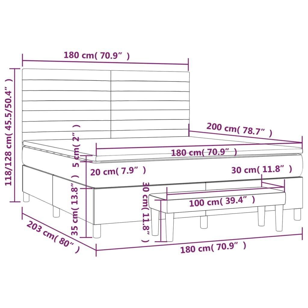 vidaXL kontinentaalvoodi madratsiga, helehall, 180x200 cm, kangas hind ja info | Voodid | kaup24.ee