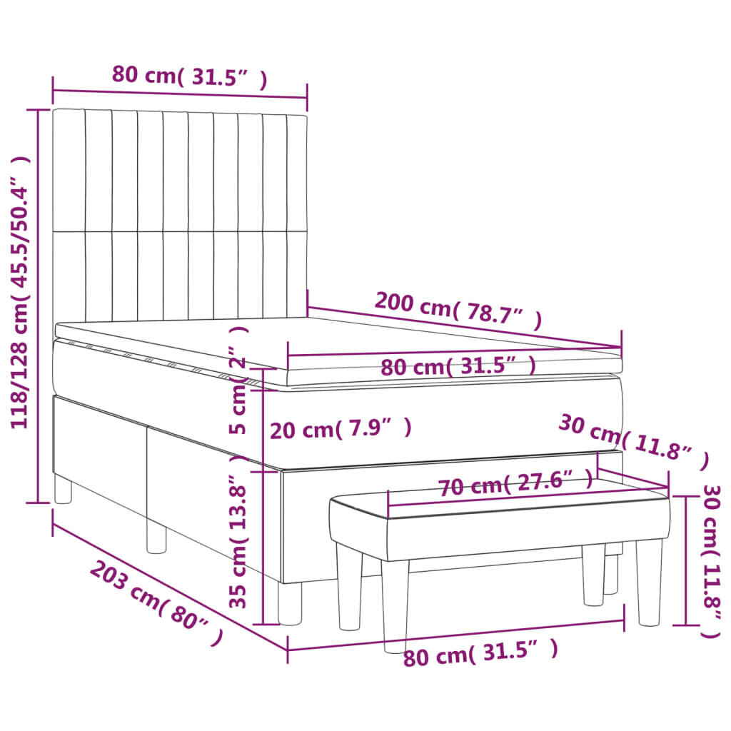 vidaXL kontinentaalvoodi madratsiga, must, 80x200 cm, kangas hind ja info | Voodid | kaup24.ee