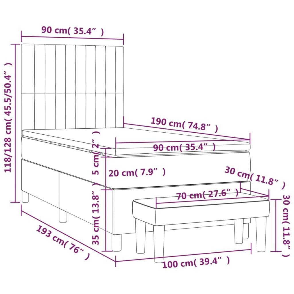 vidaXL kontinentaalvoodi madratsiga, kreemjas, 90x190 cm, kangas hind ja info | Voodid | kaup24.ee