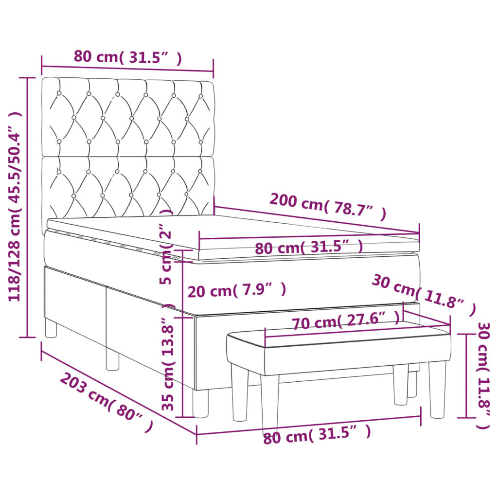 vidaXL kontinentaalvoodi madratsiga, tumehall, 80x200 cm, kangas hind ja info | Voodid | kaup24.ee