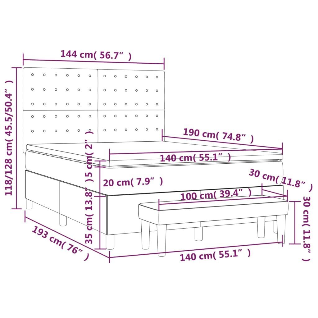 vidaXL kontinentaalvoodi madratsiga, kreemjas, 140x190 cm, kangas hind ja info | Voodid | kaup24.ee