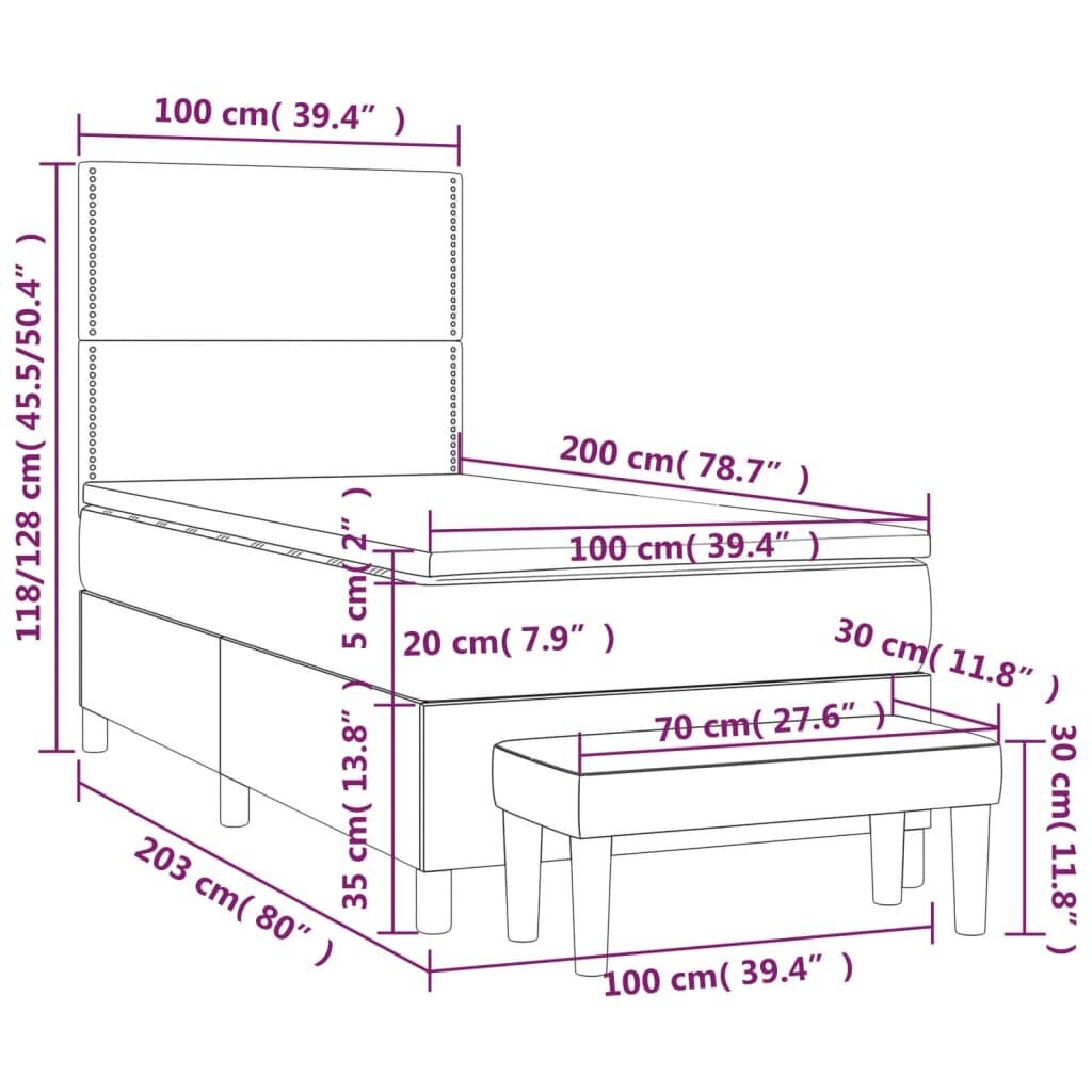 vidaXL kontinentaalvoodi madratsiga, hall, 100x200 cm, kunstnahk hind ja info | Voodid | kaup24.ee