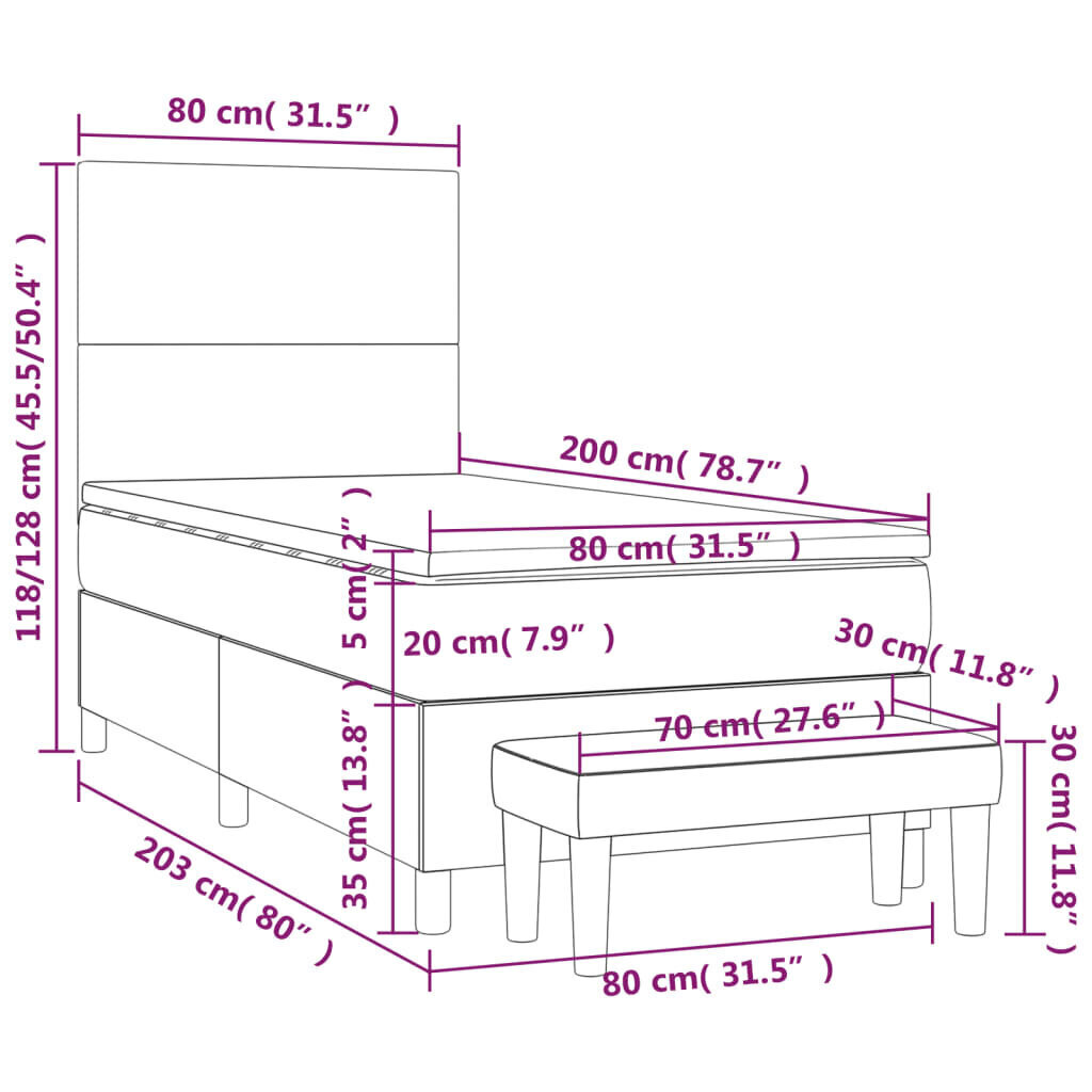 vidaXL kontinentaalvoodi madratsiga, roosa, 80x200 cm, samet hind ja info | Voodid | kaup24.ee