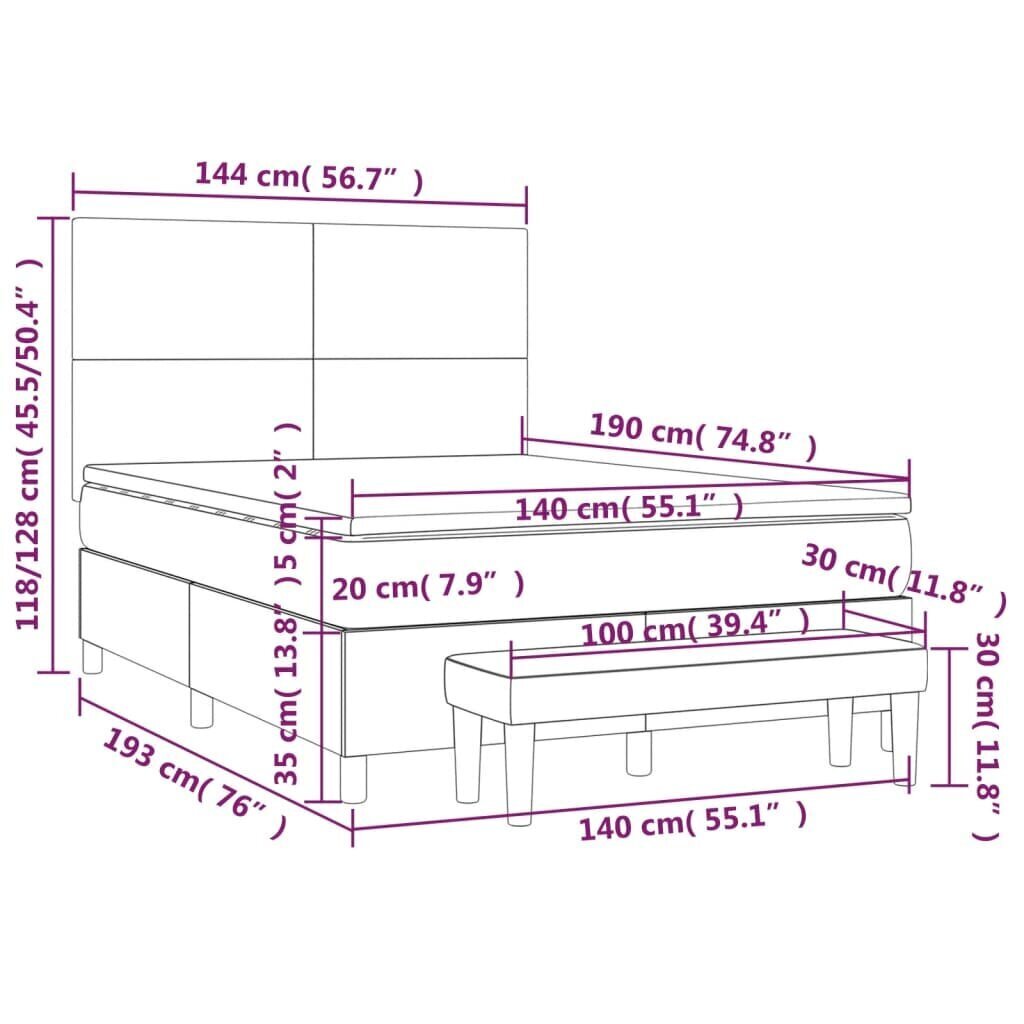 vidaXL kontinentaalvoodi madratsiga, tumesinine, 140x190 cm, samet hind ja info | Voodid | kaup24.ee