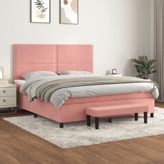 vidaXL kontinentaalvoodi madratsiga, roosa, 180x200 cm, samet цена и информация | Кровати | kaup24.ee