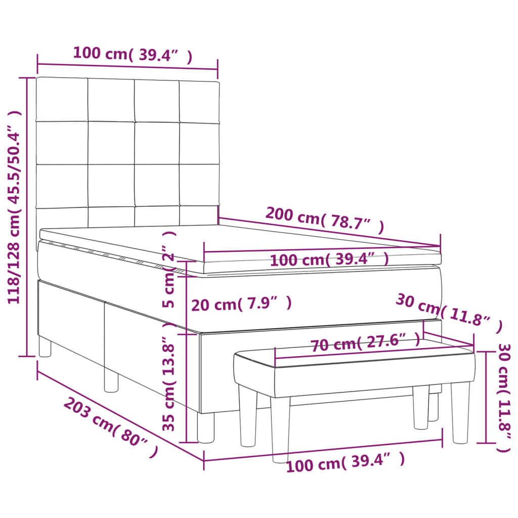 vidaXL kontinentaalvoodi madratsiga, roosa, 100x200 cm, samet hind ja info | Voodid | kaup24.ee