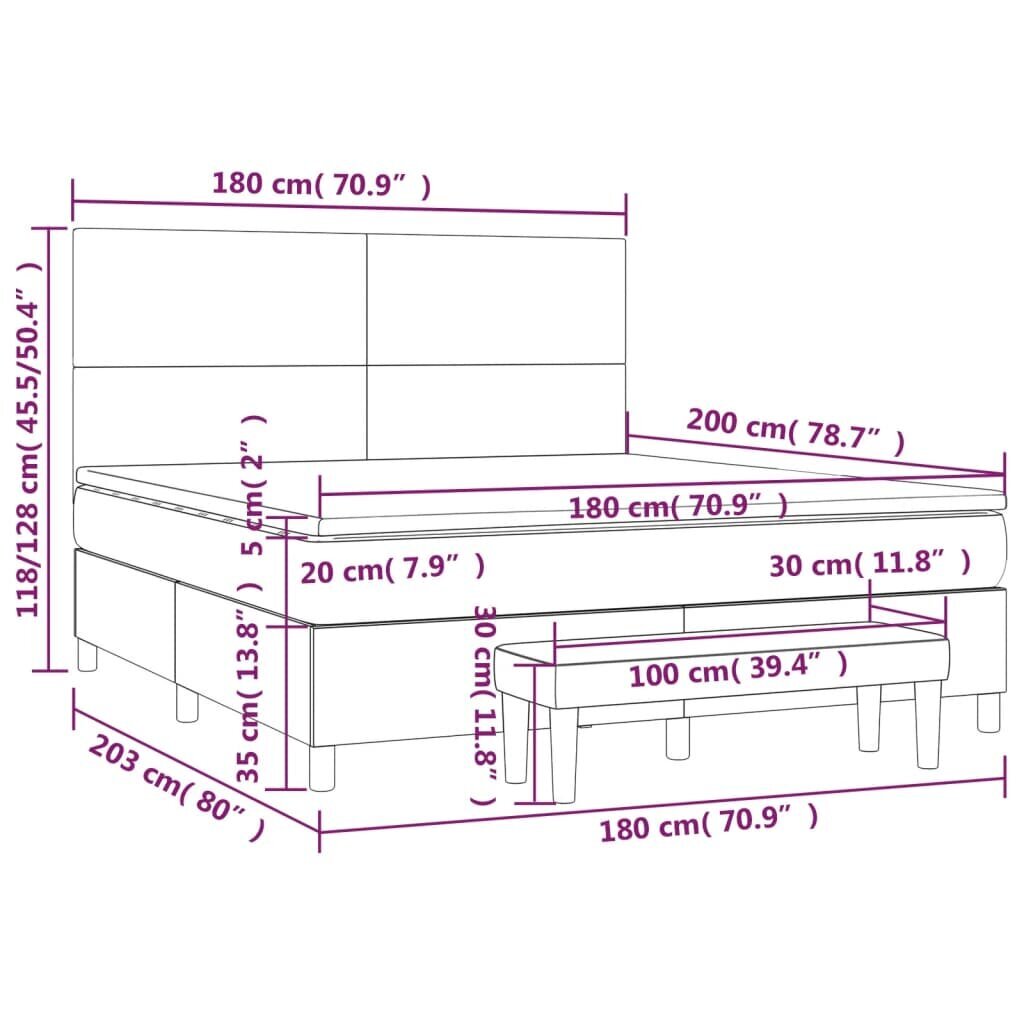 vidaXL kontinentaalvoodi madratsiga, tumesinine, 180x200 cm, samet hind ja info | Voodid | kaup24.ee