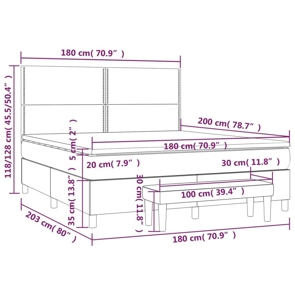 vidaXL kontinentaalvoodi madratsiga, helehall, 180x200 cm, samet hind ja info | Voodid | kaup24.ee