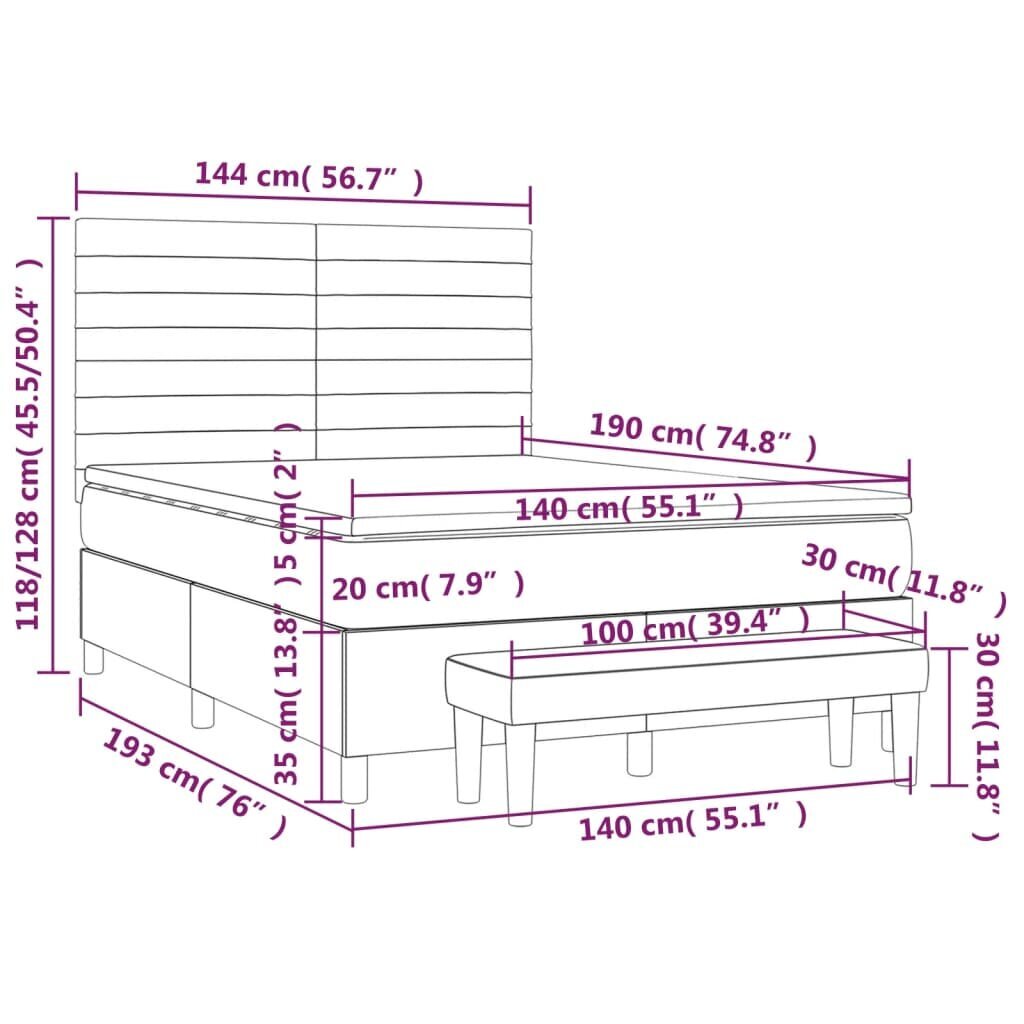 vidaXL kontinentaalvoodi madratsiga, helehall, 140x190 cm, samet hind ja info | Voodid | kaup24.ee