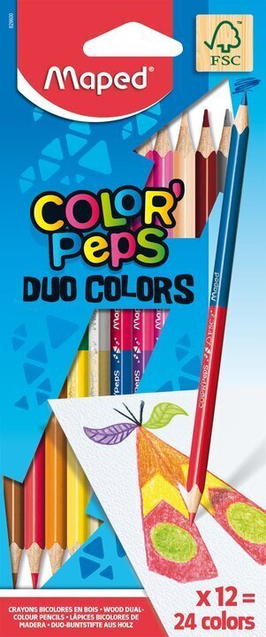 Värvilised pliiatsid ColorPeps Duo, 24 värvi hind ja info | Kunstitarbed, voolimise tarvikud | kaup24.ee