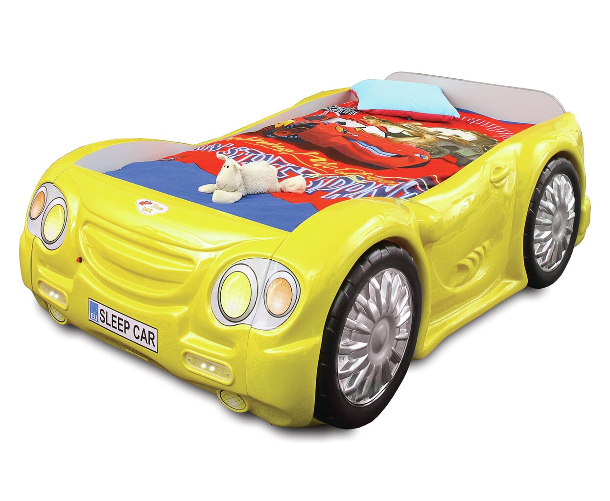 Voodi koos madratsiga Sleep Car, kollane цена и информация | Lastevoodid | kaup24.ee