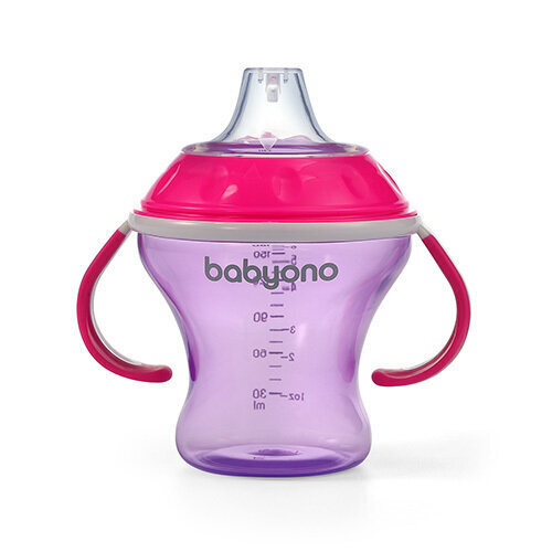BabyOno mittelekkiv tass koos pehme tilaga Natural Nursing 1456/02, roosa, 180 ml hind ja info | Lutipudelid ja aksessuaarid | kaup24.ee