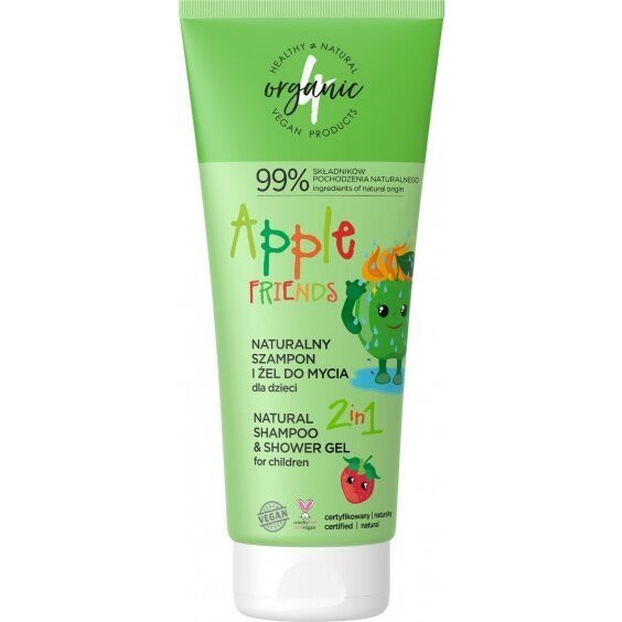 Šampoon ja pesugeel lastele 2in1 Apple Friends 4organic, 200ml hind ja info | Laste ja ema kosmeetika | kaup24.ee