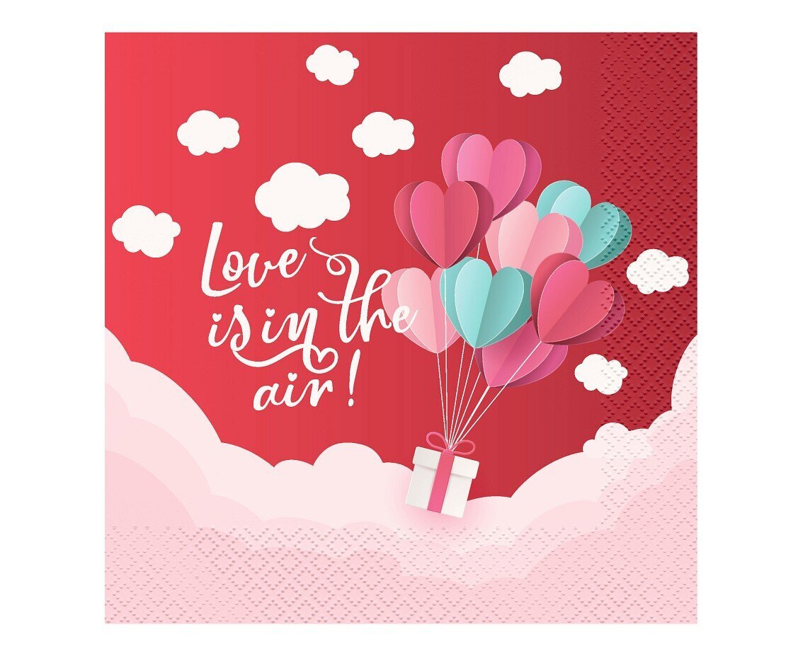 Pabersalvrätikud "Armastust on õhus" (punane), 33 x 33 cm, 20 tk (PG-SLC2) 5852 цена и информация | Ühekordsed nõud | kaup24.ee