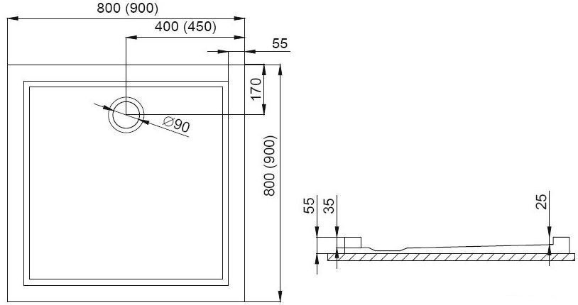 Dušialus Liveno Goliat Slim, 90 x 90 cm цена и информация | Dušialused | kaup24.ee