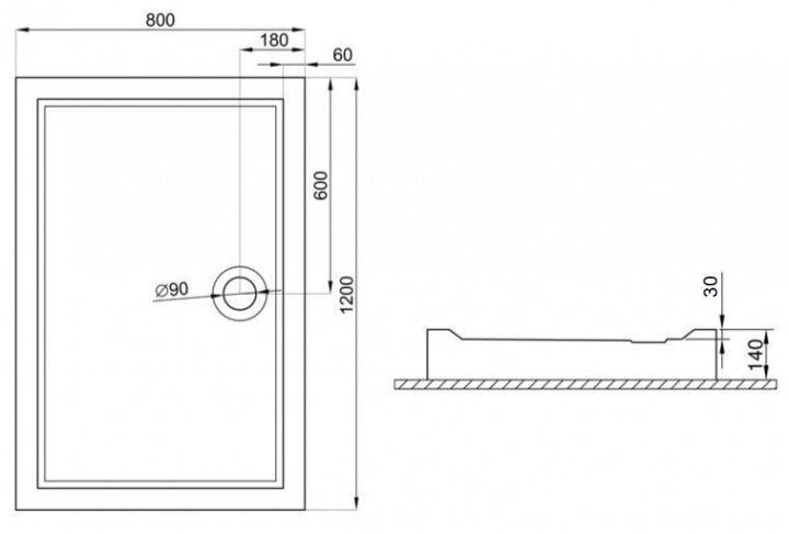 Dušialus Liveno 120 x 80 cm valge hind ja info | Dušialused | kaup24.ee