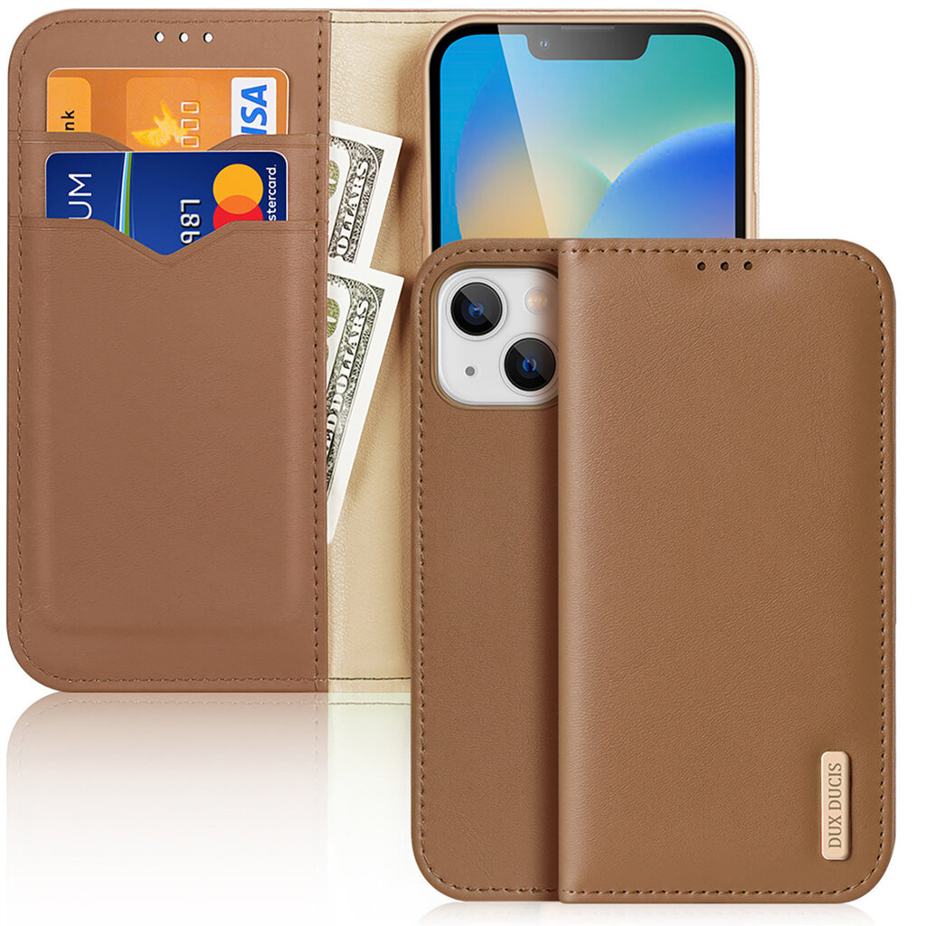 Telefoniümbris Dux Ducis Hivo Leather Flip Cover Genuine Leather Wallet for Cards and Documents iPhone 14 Plus, pruun цена и информация | Telefoni kaaned, ümbrised | kaup24.ee